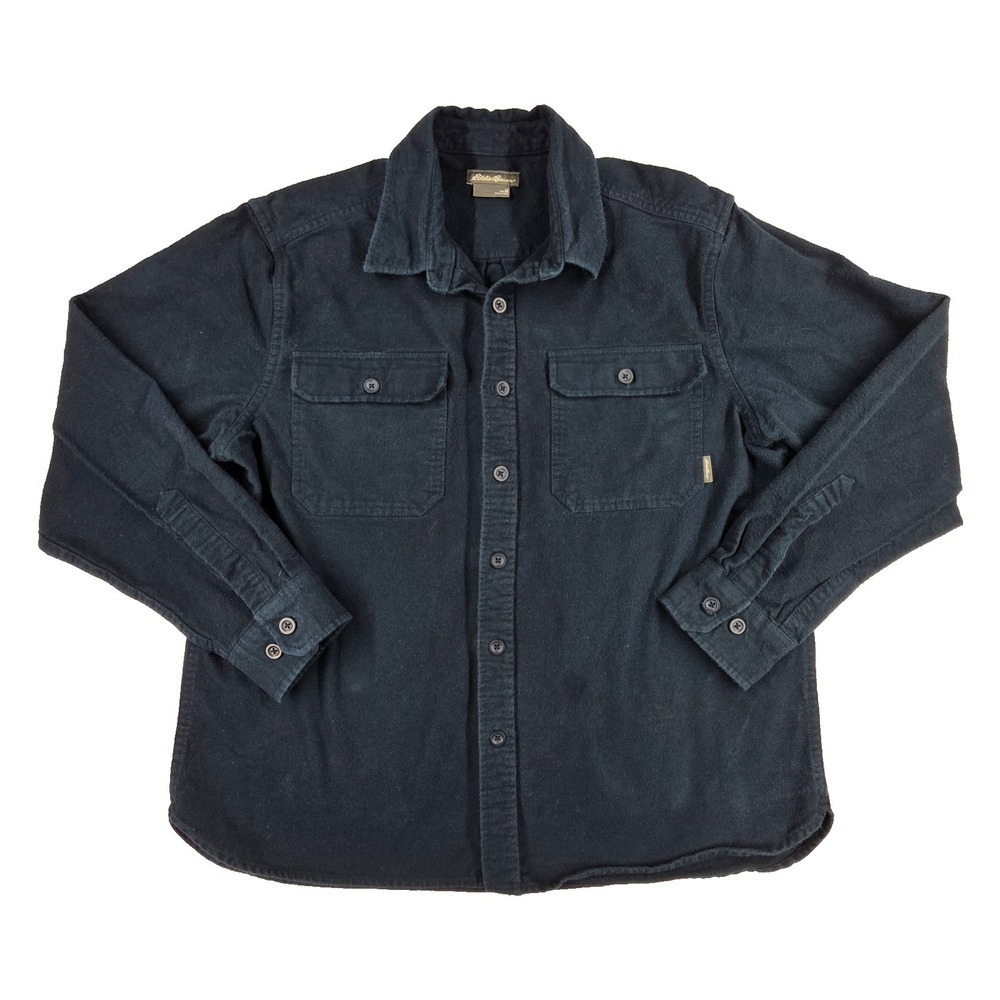 Vtg Eddie Bauer Mens Flannel M Midnight Blue Solid Distressed